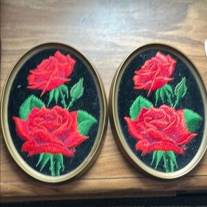 Embroidered Rose Wall Art Set , set of 2 , these our 71/2 length & 51/2 width.